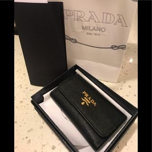 Prada Saffiano Leather Black 6 Key Holder
